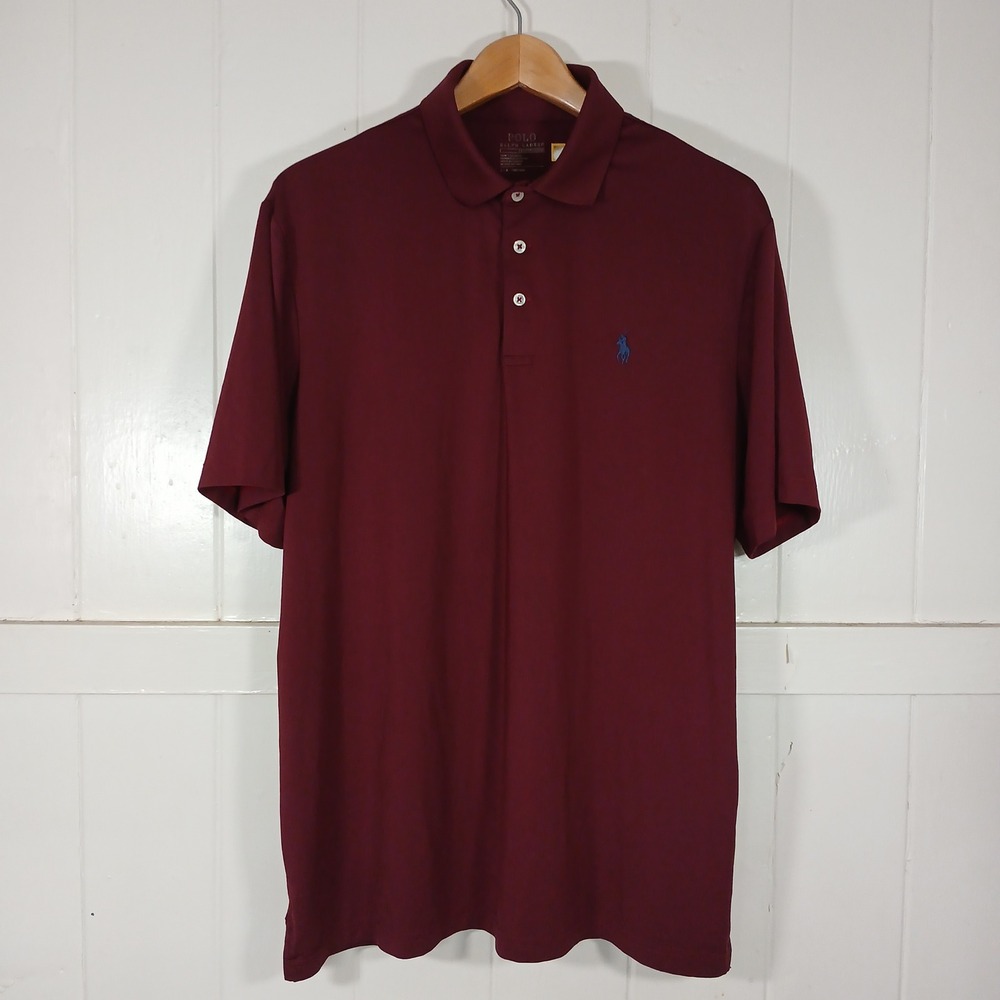 Polo Ralph Lauren Performance Pony Logo Polo Mens L Burgundy Short Sleeve BL4